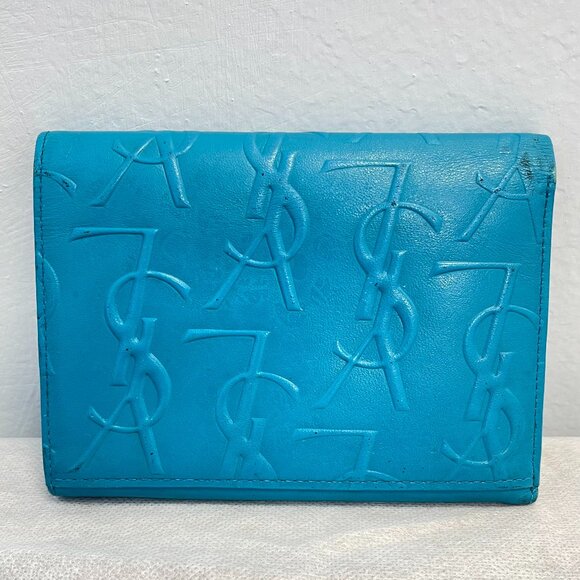 Yves Saint Laurent YSL Vintage Turquoise Compact Bifold Wallet - Preowned - Picture 2 of 13